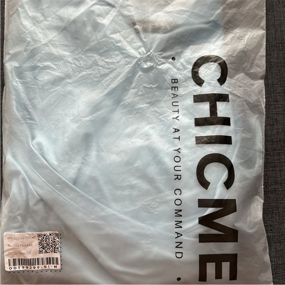 Deep V-Neck Ruched Long Sleeve Top. Color-Blue, Size- M - Picture 2 of 2